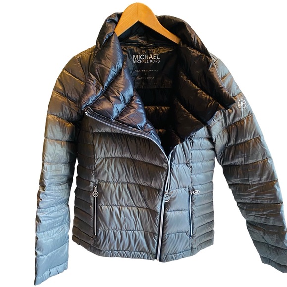 MICHAEL Kors Asymmetrical Zip Packable Puffer Down Silver - Picture 2 of 7